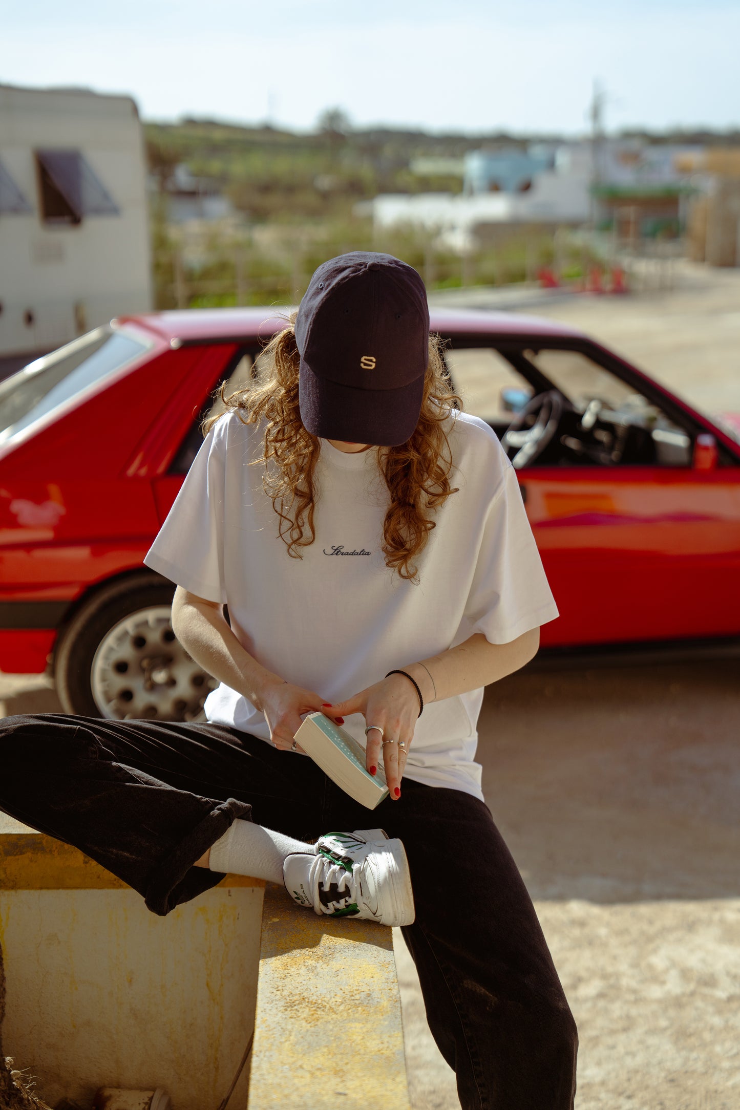 Script Logo White Embroidered Tee