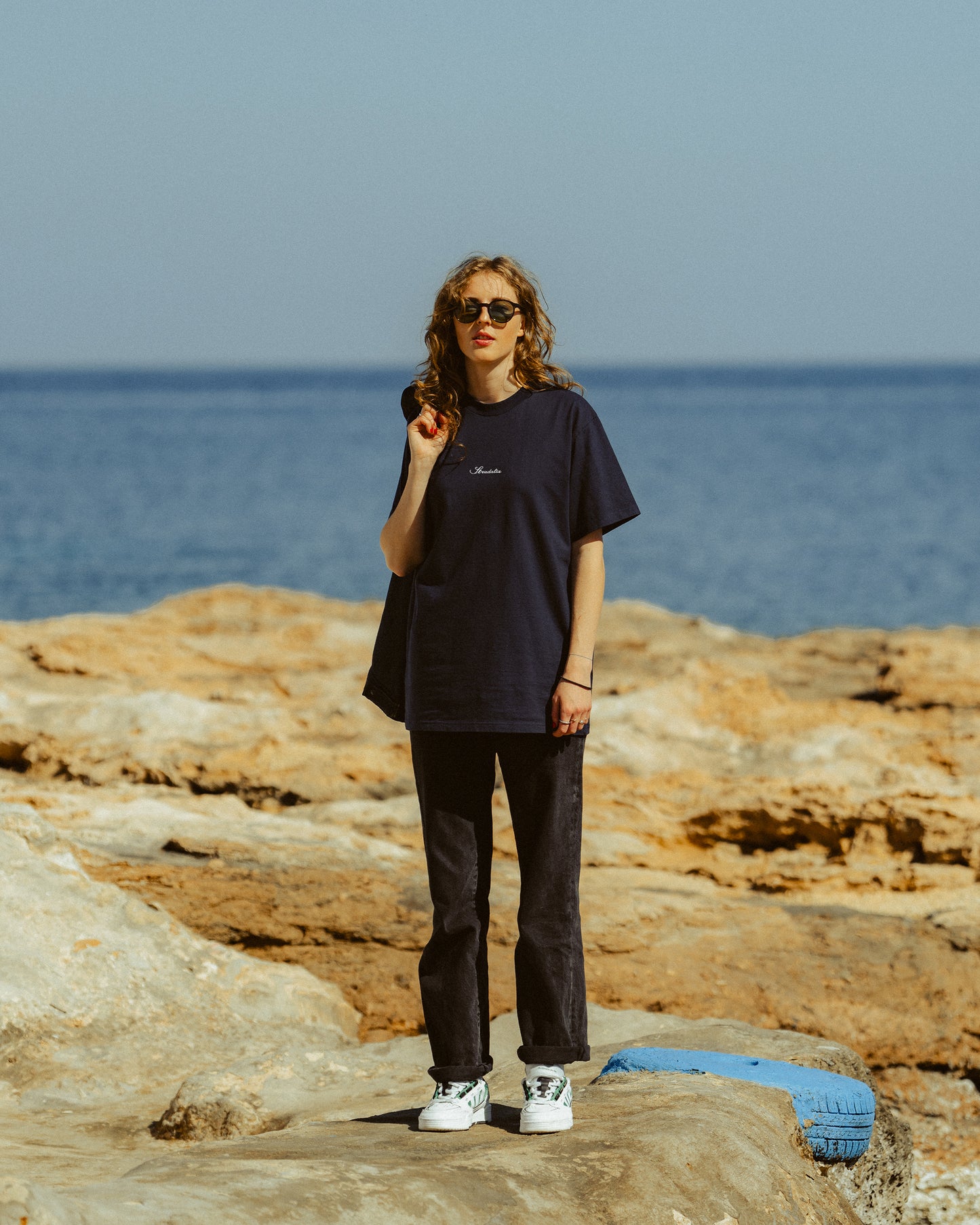 Script Logo Navy Embroidered Tee