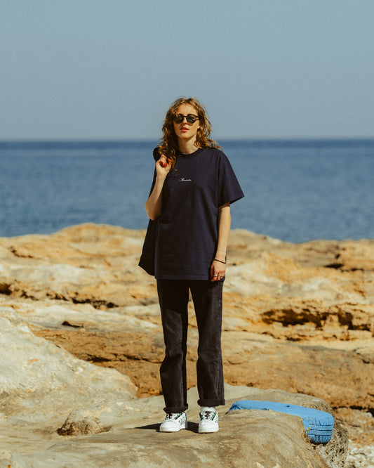 Script Logo Navy Embroidered Tee