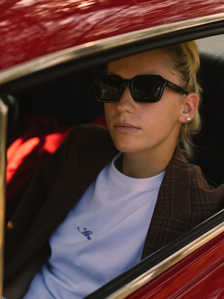 Script Logo White Embroidered Tee