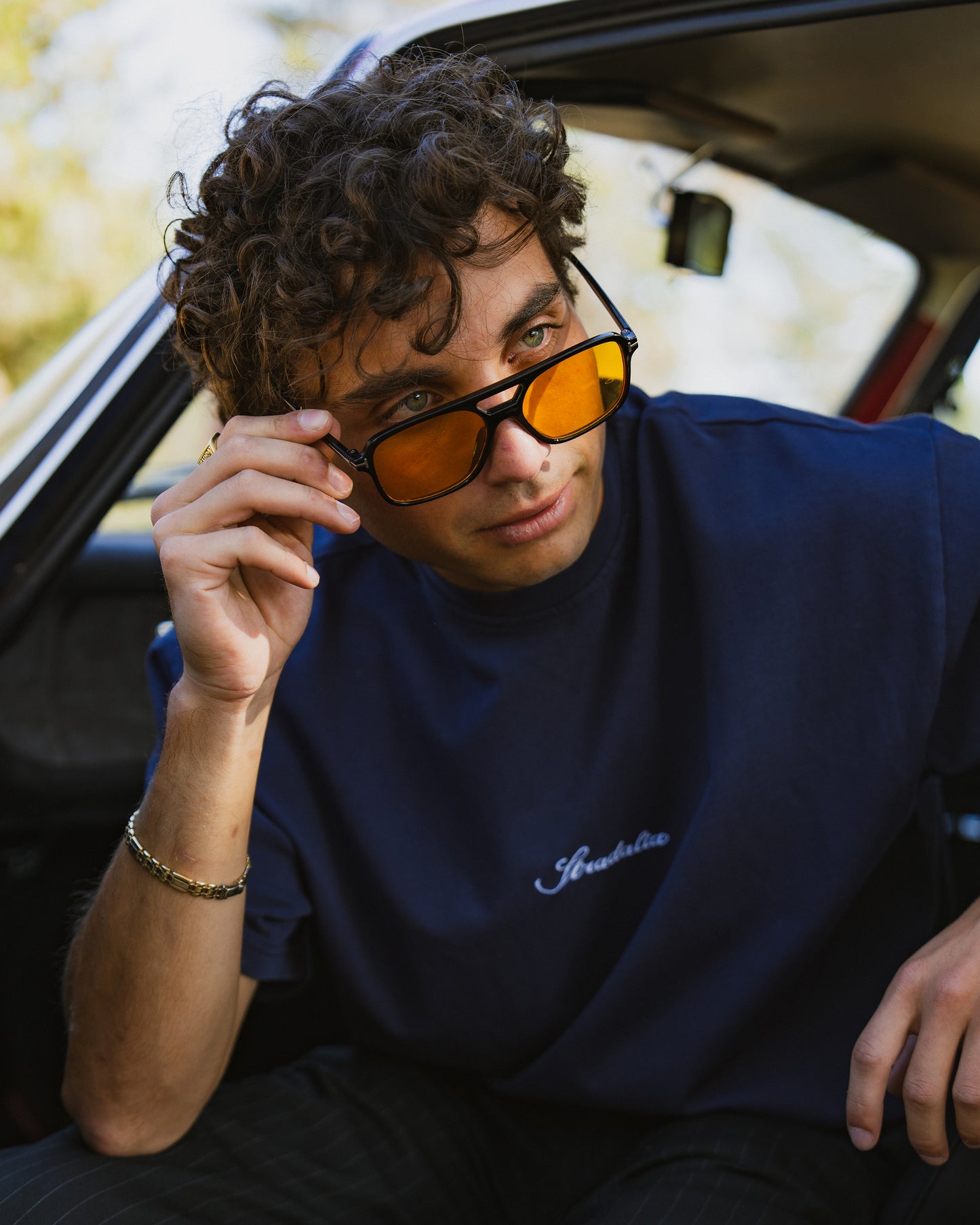 Script Logo Navy Embroidered Tee