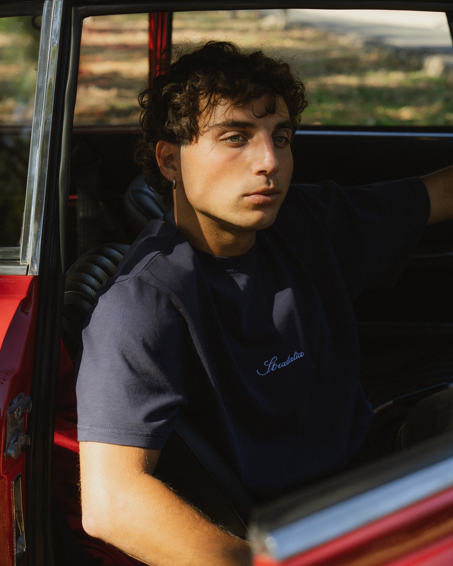 Script Logo Navy Embroidered Tee