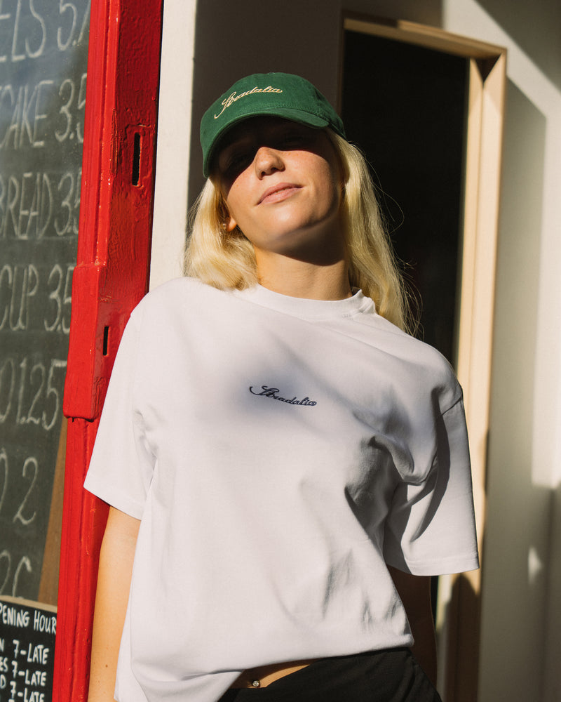 Script Logo White Embroidered Tee