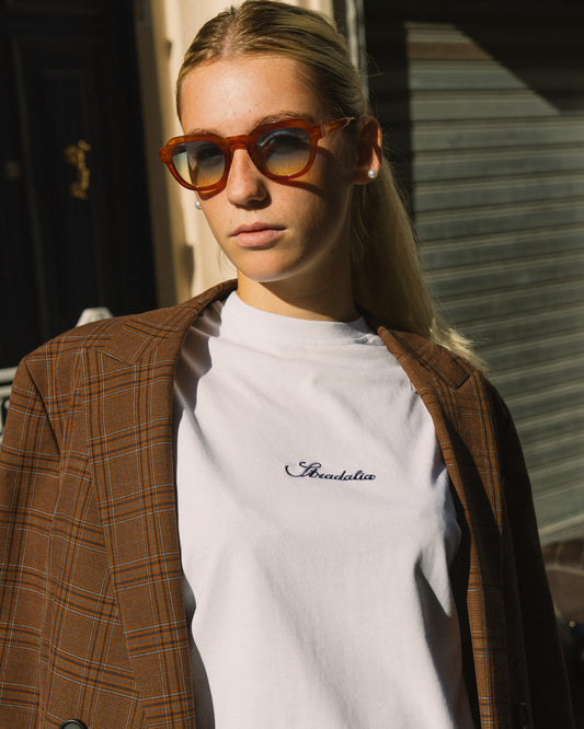 Script Logo White Embroidered Tee