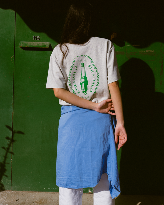 Halftone Spark Plug Grey Tee