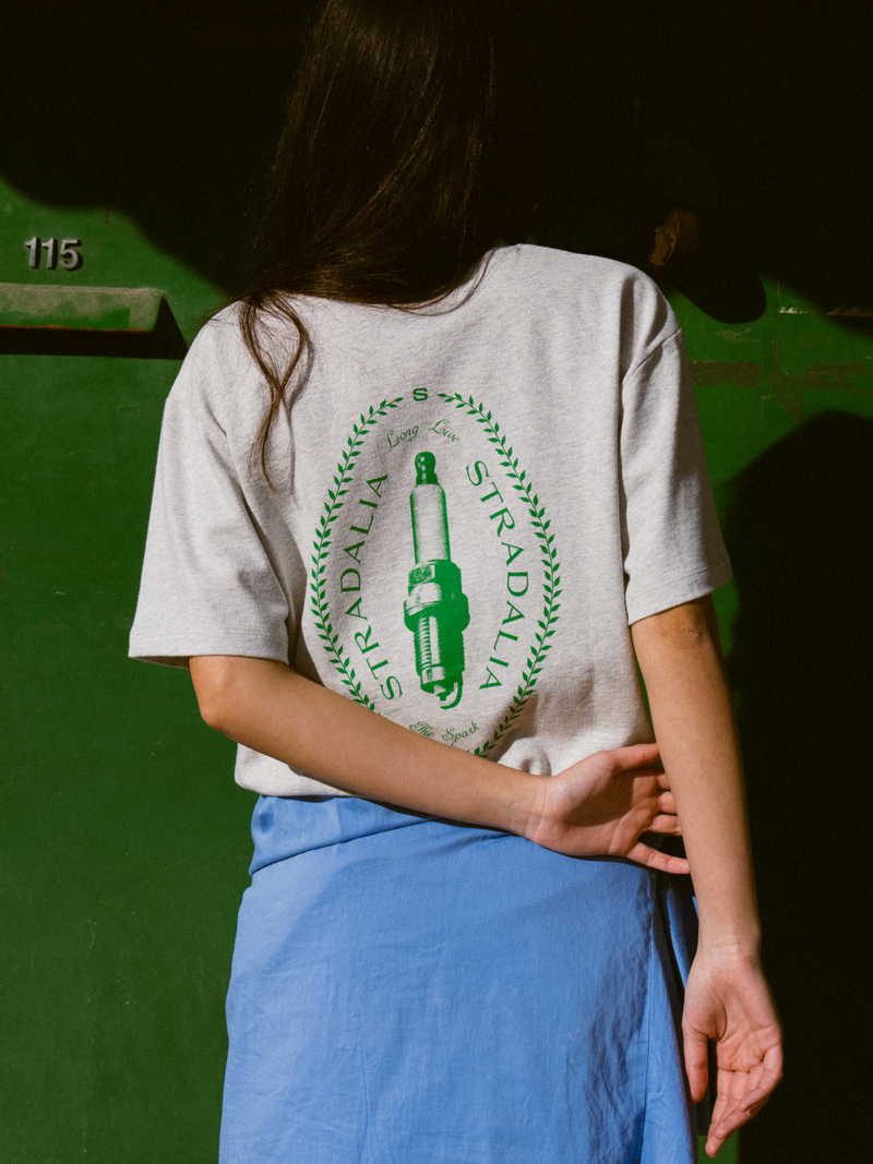 Halftone Spark Plug Grey Tee